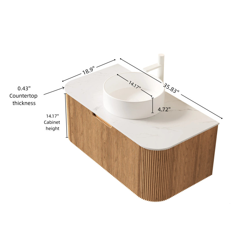Meuble-lavabo rond 36 po, Bois naturel, L 36 po, Blanc