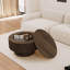 Table basse 29,53 "en bois aggloméré moderne avec motif à rayures circulaires et espace de rangement, convenant à la maison et à la cuisine (noyer)