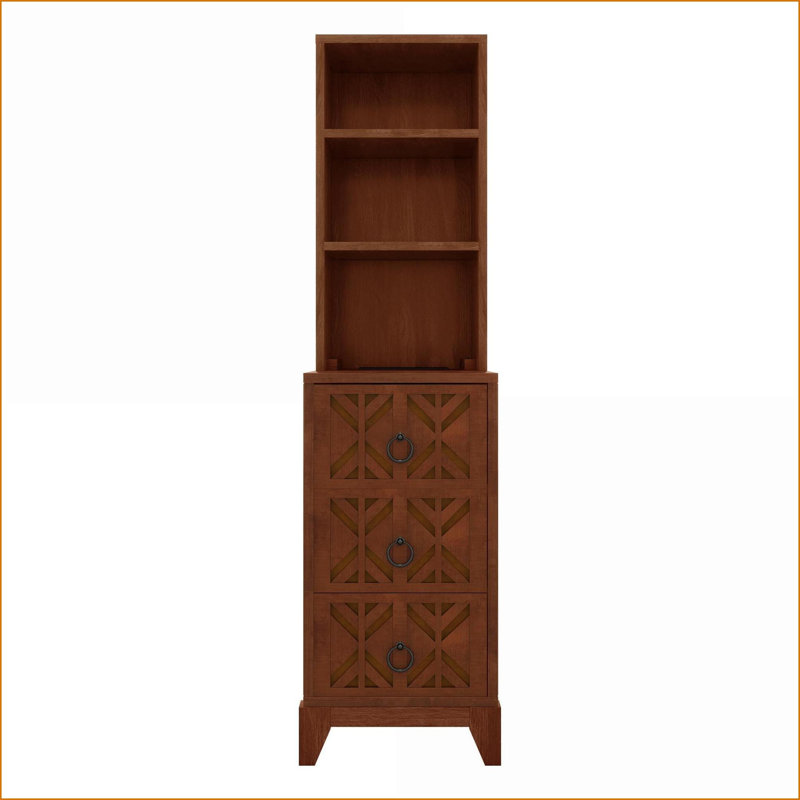 Table de chevet en noyer avec 3 tiroirs, tablettes réglables et station de charge, Beige