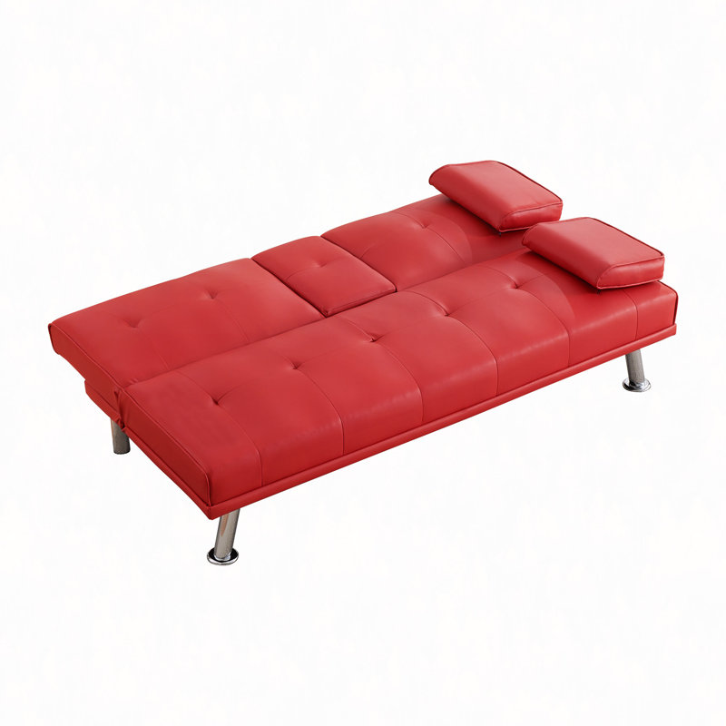 Canapé-lit pliant double en cuir rouge 67 pouces avec table basse pour bureau, Rouge