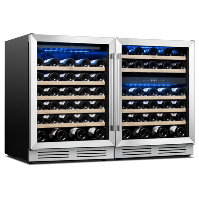 48" Side-by-Side Wine Cooler Combo | 24" Dual Zone + 24" Single Zone , 104 Bottles Total, Built-in & Freestanding Dual Compressor Wine Refrigerator with Double Tempered Glass, Quiet Compressor & Charcoal Filtration