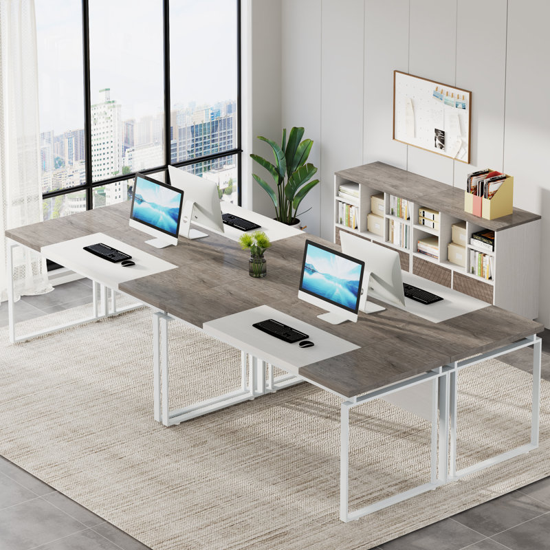 Bureau d'écriture rectangulaire l 62,99 po Loubert, Gris / blanc