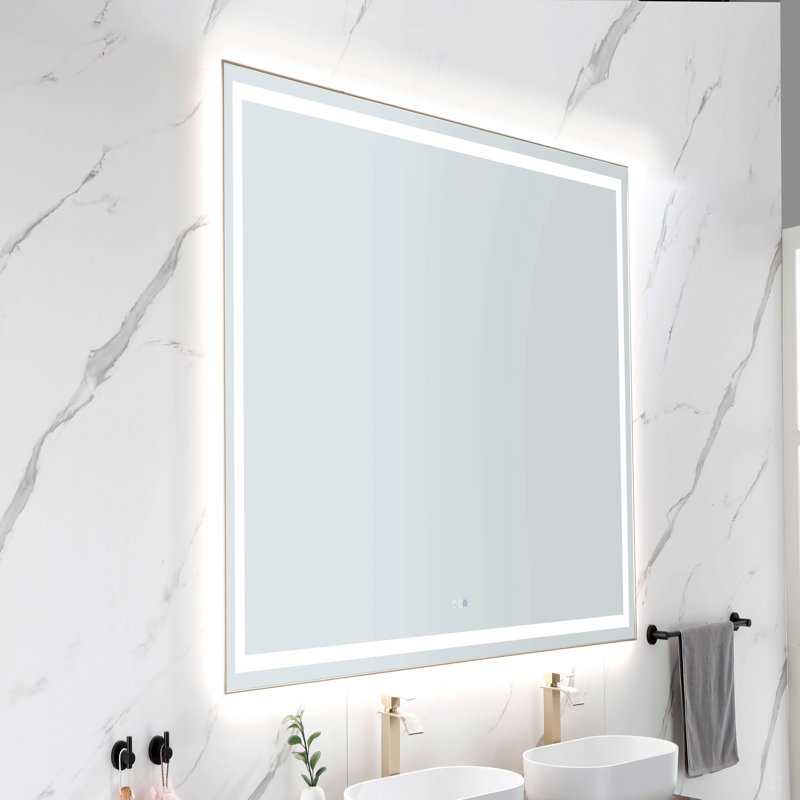 Miroir de salle de bain 84 po x 48 po à DEL avec avant et rétroéclairage, miroir de meuble-lavabo mural avec cadre en aluminium, antibuée, mémoire, 3 couleurs, gradation continue