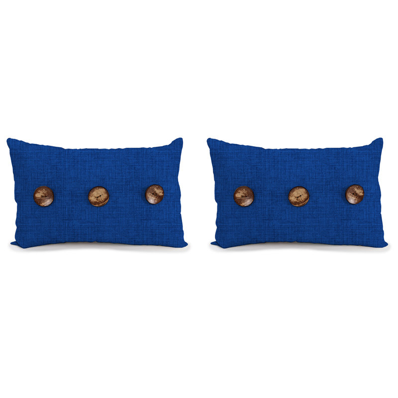 17" x 17" Sorvino Ash Solid Outdoor Throw Pillow with 3 Coconut Buttons (Set of 2), Blue