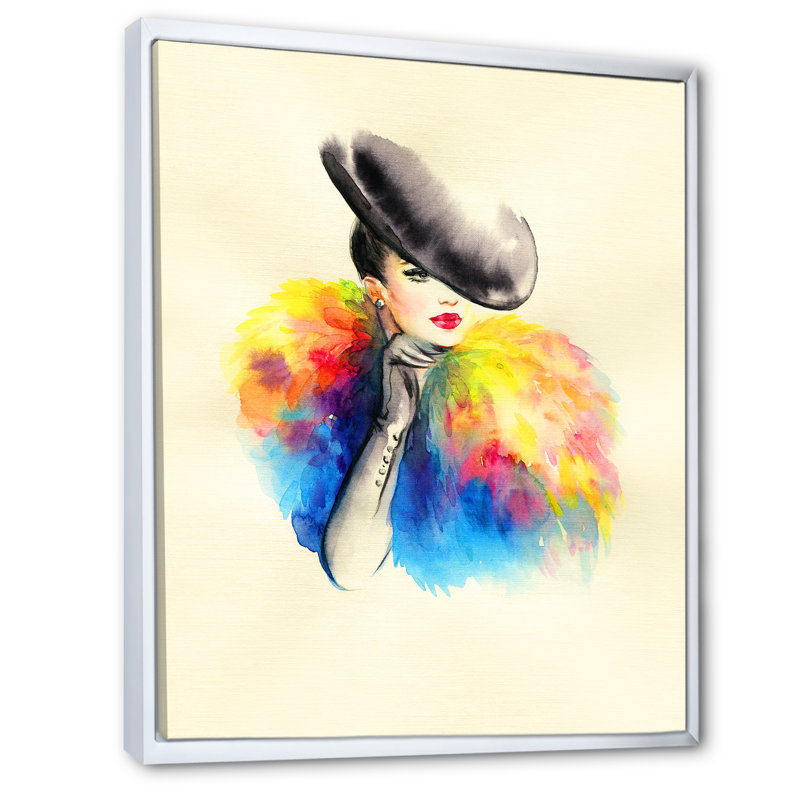 Jaune, portrait d'un élégant mannequin III - œuvre d'art sur toile Glam, H 44 po x l 34 po x P 1,5 po, Cadre photo blanc
