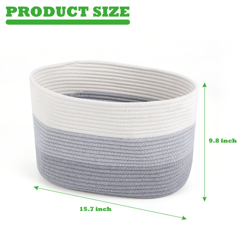 Ensemble de paniers de rangement pliables en coton, Gris / blanc