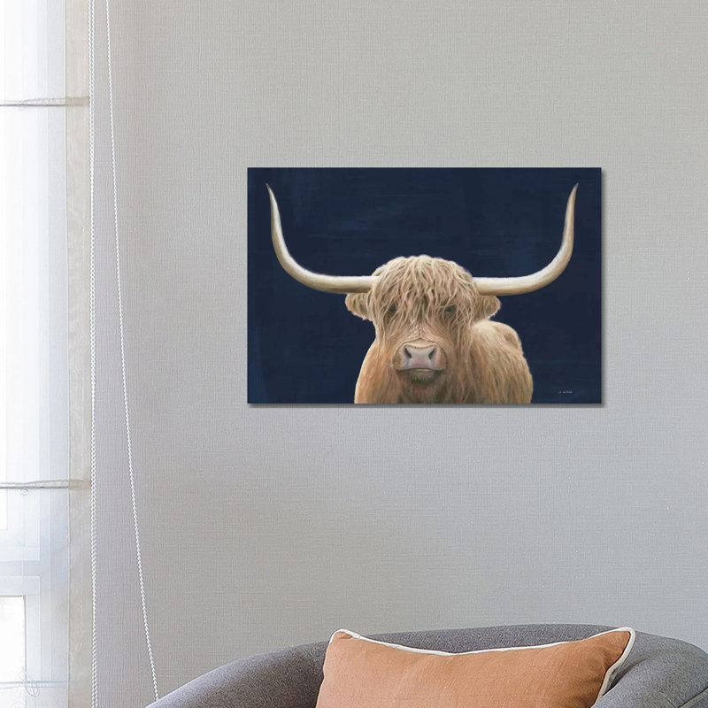 Highland Cow Navy by James Wiens - Wrapped Canvas Print, 66.04 cm H x 45.72 cm W x 1.91 cm D