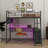 Modern Metal Loft Bed With Integrated LED Lighting, Study Table, And Quad Storage Shelves-947017276