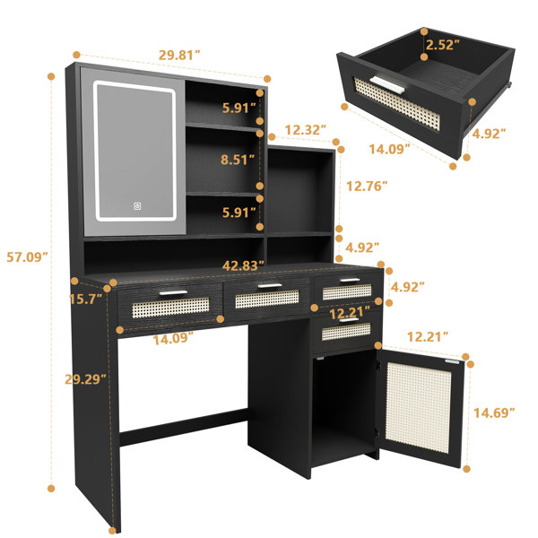 Openable Drawer Latitude Run® Vanity With 3 Colour Effects & Openable Mirror, 4 Ample ...