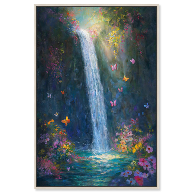 Décoration murale sur toile Hidden Falls II par Art Remedy, H 25 po x l 17 po, Cadre flottant, Argent