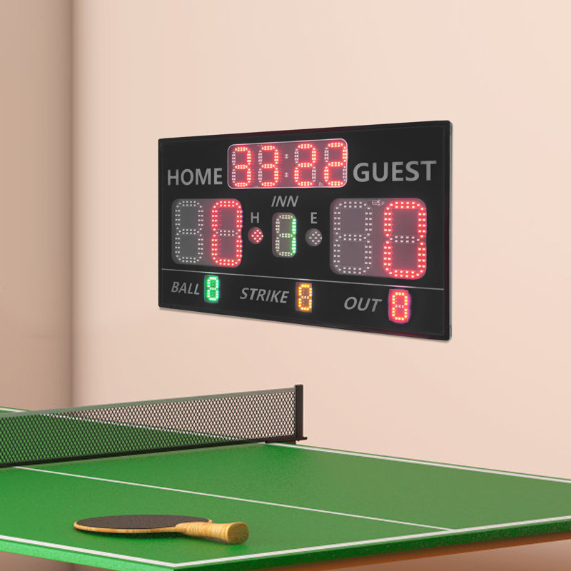 Tableau de pointage de table de baseball numérique numérique à DEL à 12 chiffres avec télécommande, Noir