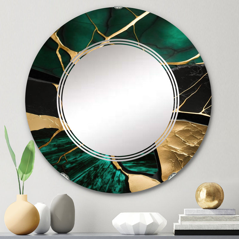 Pankie Abstract Geode Gold I - Abstract Marble Wall Mirror, 24" x 24"