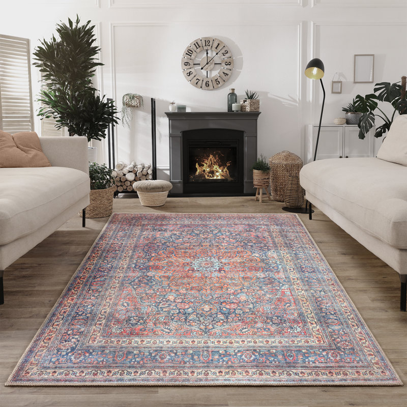  Washable Non-Slip Rug - Multicolor Traditional Medallion Area Rug for Living Room, Bedroom, Dining Room, and Kitchen
