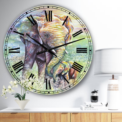 Mother & Baby Elephant Rainbow Colours - Oversized Cottage Wall Clock