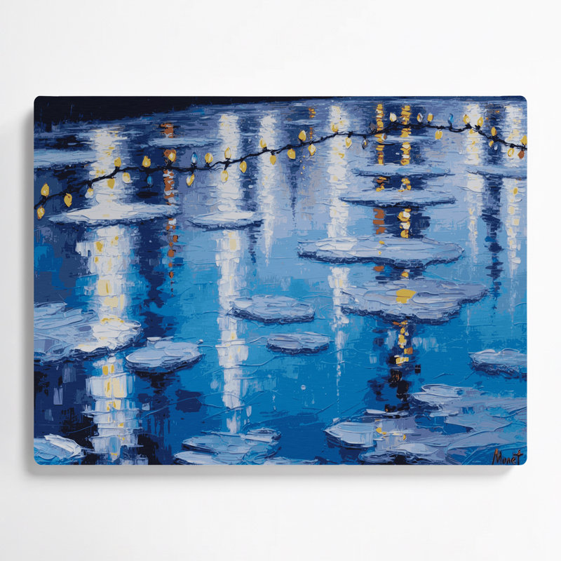 Décoration de Noël étang gelé reflétant les lumières de Noël en métal bleu, H 132 po x l 168 po x P 0,05 po
