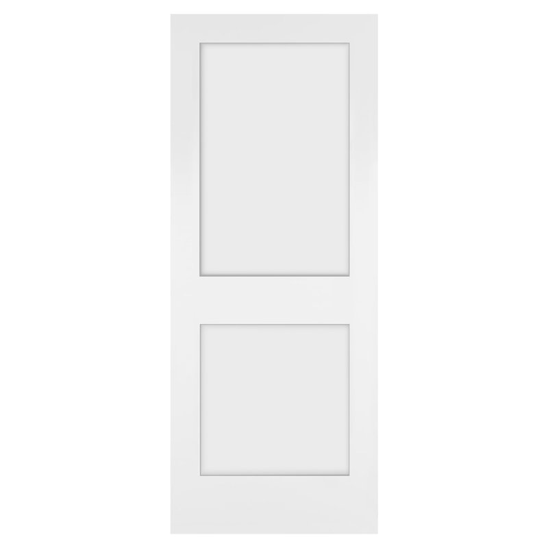 32 in. x 80 in. x 1-3/8 in. Shaker White Primed 2-Panel Wooden Interior Door Slab,Package contains one door Slab