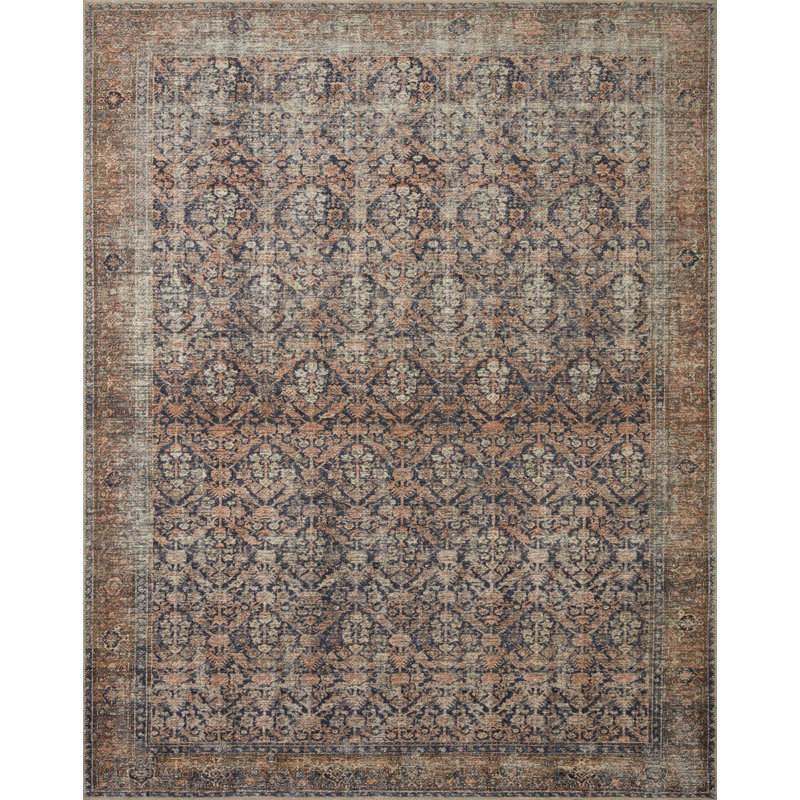 Amber Lewis x Loloi Billie Oriental Ink / Salmon Area Rug, Rectangle 3'6" x 5'6"