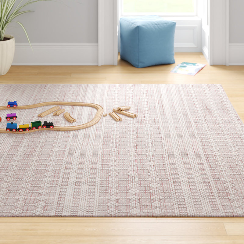 Rabun Geometric Handmade Handwoven Area Rug in Pink / Ivory, Rectangle 8' x 10'