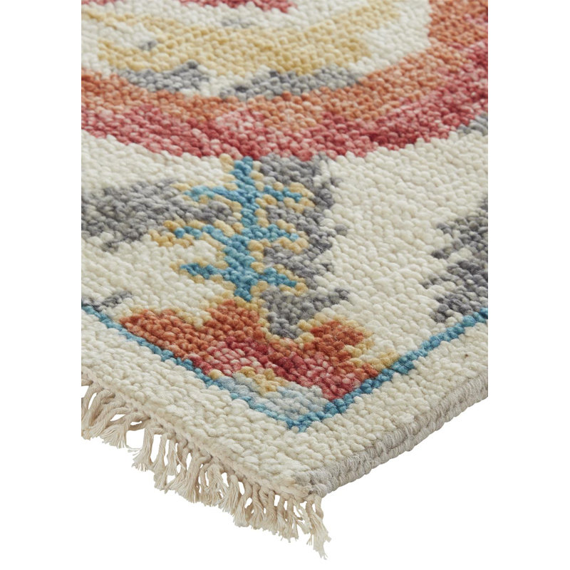 Beall Wool Oriental Area Rug in Orange, Rectangle 2' x 3'