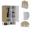 Armoire, deux tablettes ouvertes, double porte, cinq tablettes, tringle