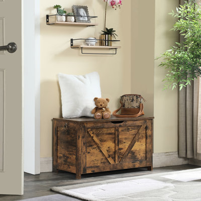 Banc de rangement pour hall d'entrée, finition brun rustique, commode rétro, 2 charnières, grand compartiment à chaussures brun, organisateur de style rétro, rangement de L 29,5 po, support robuste, entretien facile