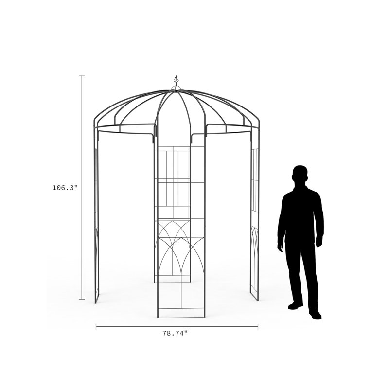 Birdcage Shape Garden Arch Trellises, 270x200x200cm Black Steel Garden Arbor Pergola Pavilion for Climbing Plants, Wedding Ceremony & Patio Backyard Decor