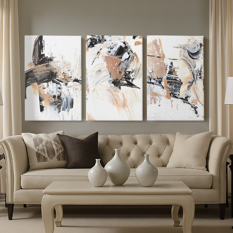 Ruckus I  -Custom Wrapped Gallery Canvas - 3 Pieces, 12" H x 24" W