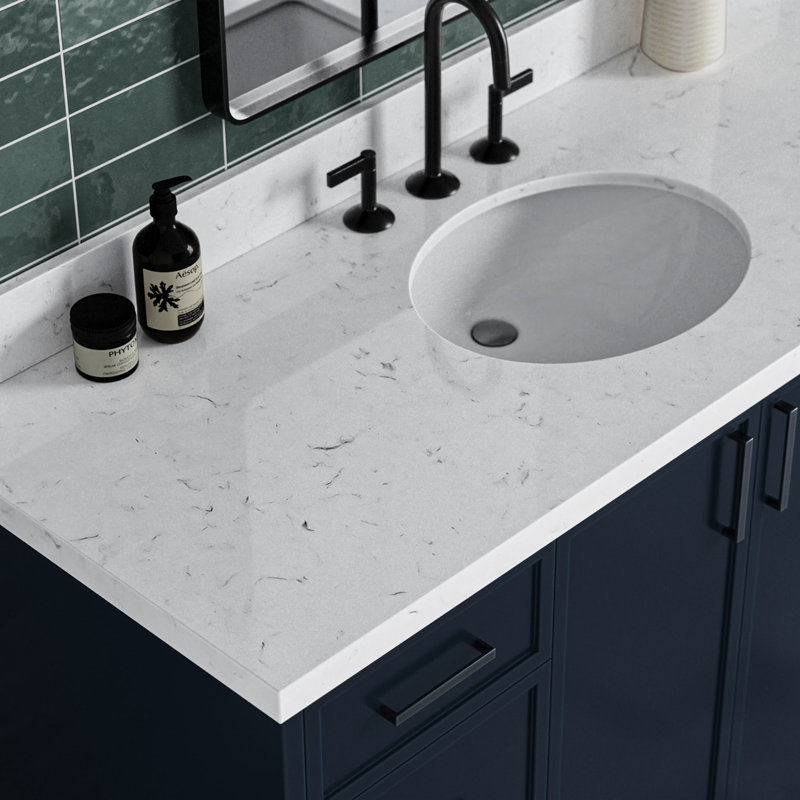 ARIEL Kelly 60 Single Sink Bathroom Vanity with Carrara Quartz Top, Rectangular, Midnight Blue, 54"