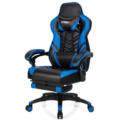 Gymax Office Computer Desk Chair Gaming Chair Adjustable Swivel W/footrest Blue