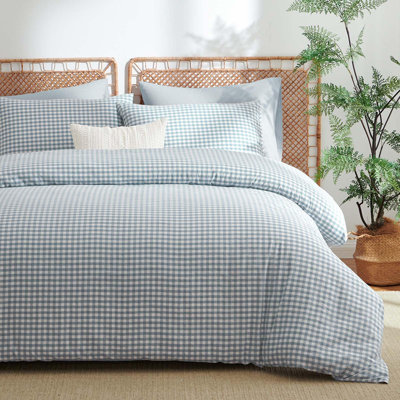 Nayoroom 3 Pieces Gingham Duvet Cover 100% Washed Cotton Plaid Checkered Duvet Cover Set Modern Grid Bedding Set With Zipper Closure Corner Ties