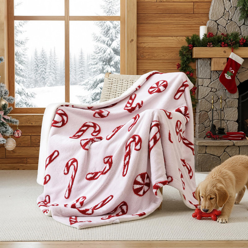  Jeté de Noël pour canapé avec canne en bonbon, couvertures en microfibre touffetée en molleton doux, L 50 po x l 60 po