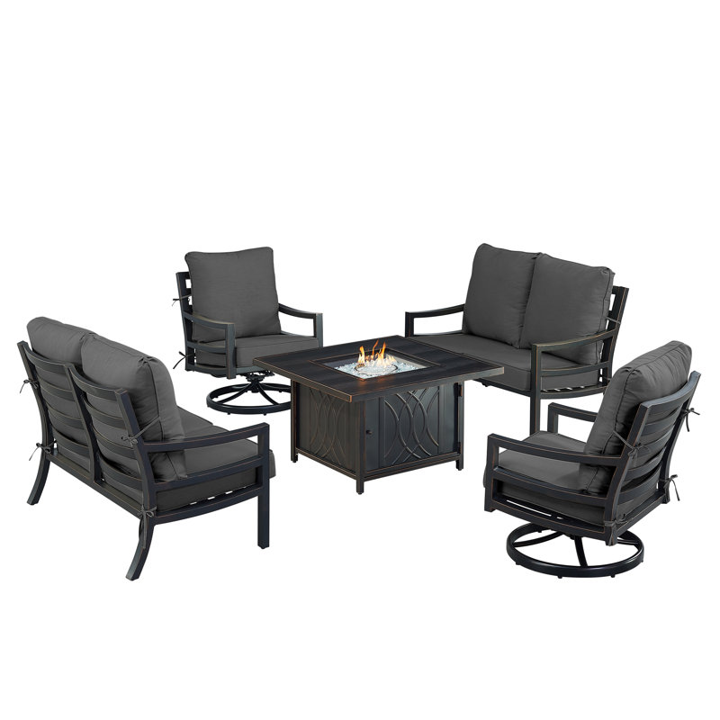 Ensemble de conversation d'extérieur pour 6 personnes avec coussins Ferruccio, Noir