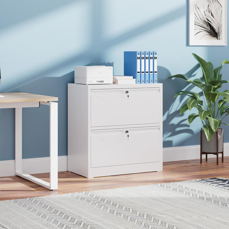 2 Drawer Lateral File Cabinet, Lockable Metal Filing Cabinet With Name Card, Suitable For Home Office School Hanging Files Letter/legal/f4/a4 Size,required-assembly,white