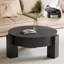 Table basse ronde de 84 cm avec rangement dissimulé, plateau en placage de bois de style wabi-sabi moderne, table centrale robuste à 3 pieds pour salon et petits espaces