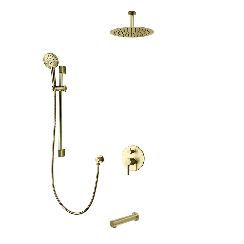 Système de douche complet à 3 voies avec tête de pluie de 10 po Louth, Or brossé