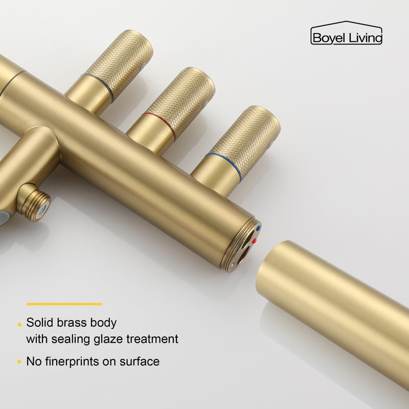 3 Handle Floor Freestanding Tub Filler with Diverter, Gold