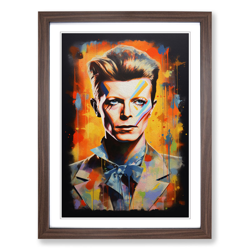 David Bowie Contemporary - Single Picture Frame Print on Wood, Walnut Framed, 46cm H x 34cm W