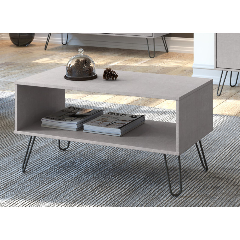 Dufresne Coffee Table with Open Storage Area industrial design with Metal Hairpin Design Legs, Grey