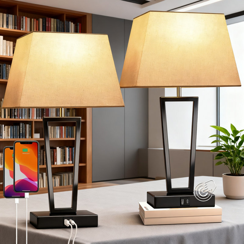 Ensemble de 2 lampes de chevet à contrôle tactile avec deux ports de charge USB, 3 lampes de table à DEL à intensité variable pour table de chevet, chambre à coucher, salon et bureau