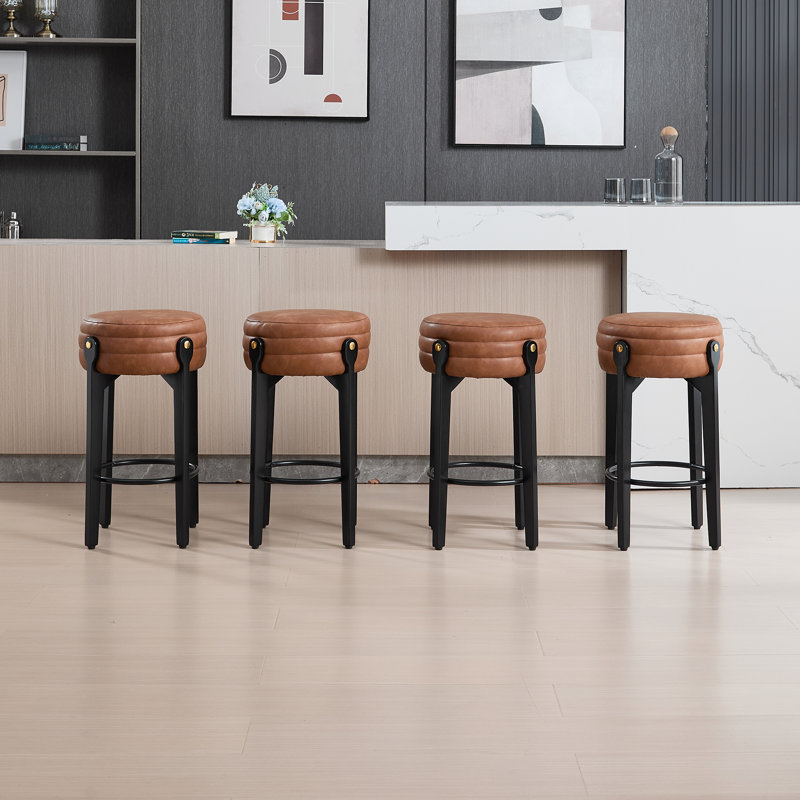Modern Bar Stools Upholstered Counter Stools Kitchen Stools For Island, Brown