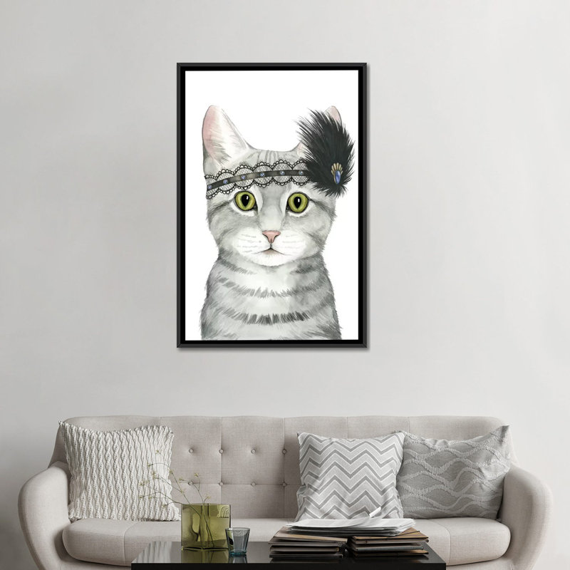 « downton cat iii », impression sur toile, H 26 po x l 18 po x P 1,5 po, Toile avec cadre noir, Pas de tapis