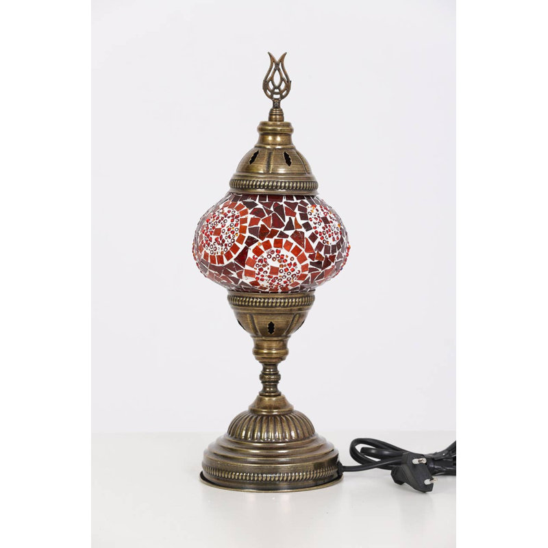 Lampe turque Kafthan w / Plug-in - Lampe de table en vitrail mosaïque, - Lampe marocaine rétro Pavla, Cercle rouge séparé