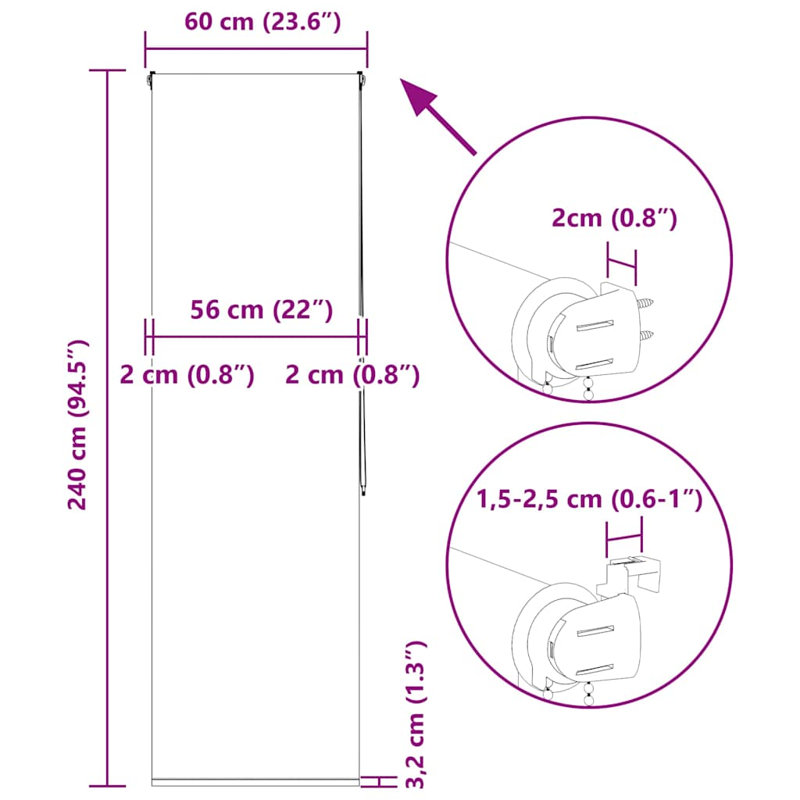 Room Darkening Roller Blind, 60cmW x 240cmL