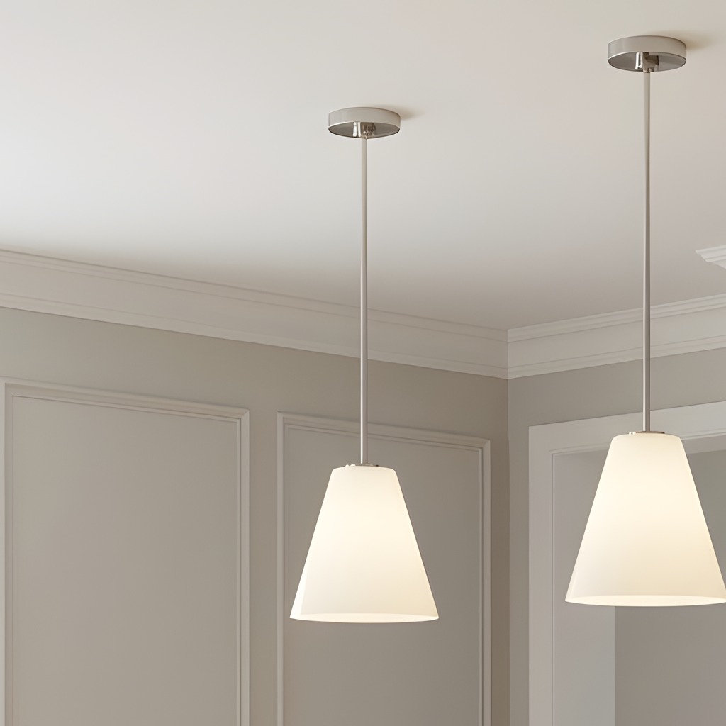 Hayden Dimmable Glass Cone Single Pendant Light, Brushed Nickel, White