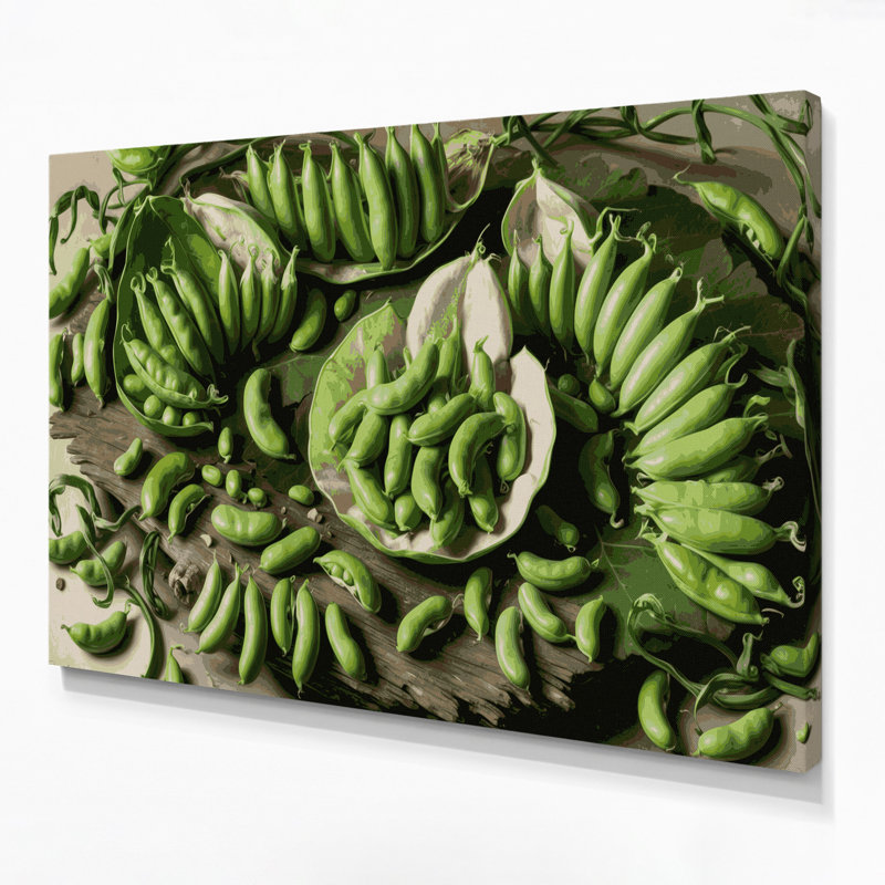 Légumes, fava, haricots, art mural sur toile verte, H 11 po x l 14 po