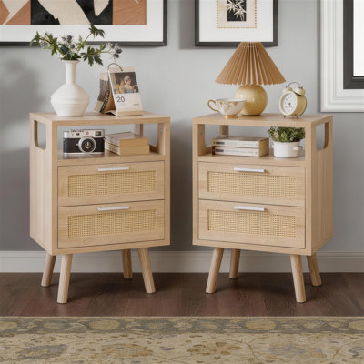 Tables de bout peu encombrantes avec tiroirs, en bois aggloméré naturel, style moderne pour la chambre à coucher