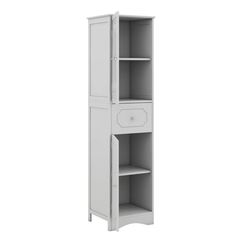 Grande armoire de rangement, armoire de rangement autoportante avec 2 portes, un tiroir, une porte en acrylique et une tablette réglable