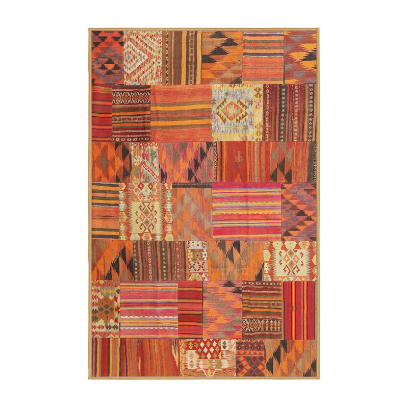 Tapis de zone orange/brun contemporain Ebbo, Rectangle 8 pi x 10 pi