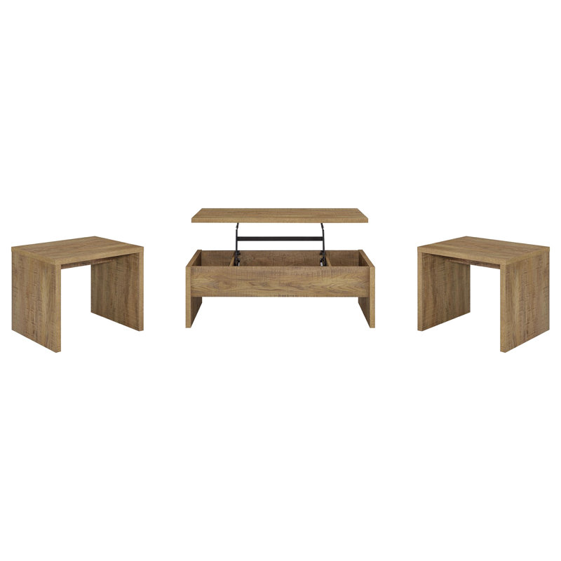 Ensemble de tables basses 3 pièces Canoga, Manguier, 3 pièces: 2 tables de bout, table basse
