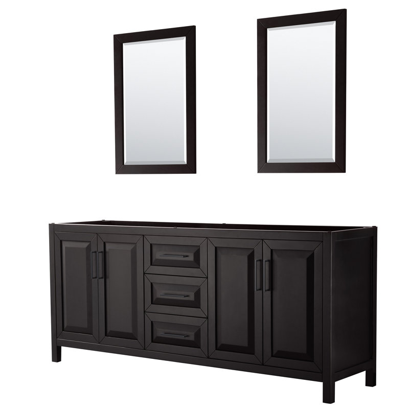 Base de meuble-lavabo double de salle de bain 79" avec miroir seulement Daria, Espresso foncé / noir mat